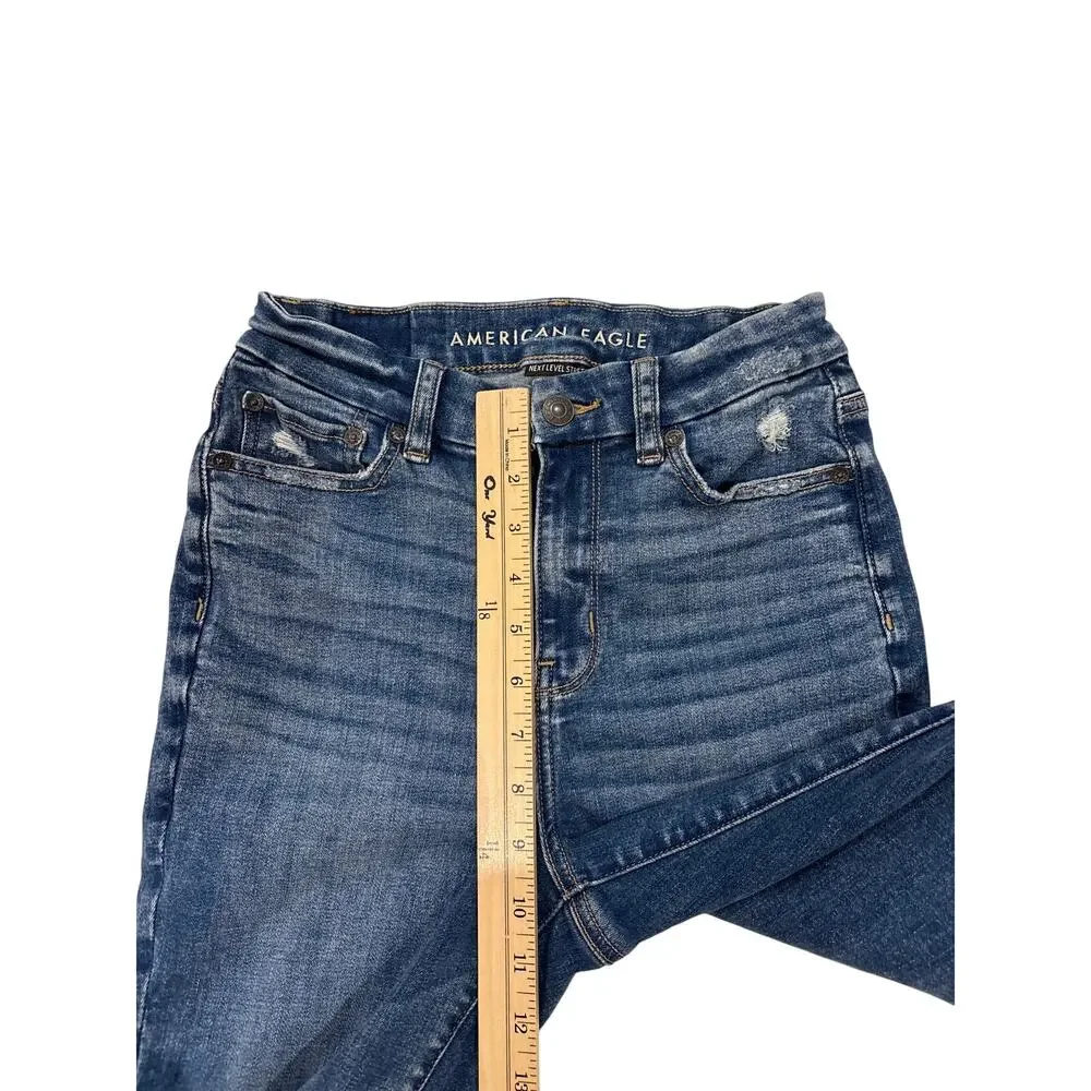 American Eagle Jeggings Womens 2 Long Blue Curvy Hi Rise Stretch Distressed